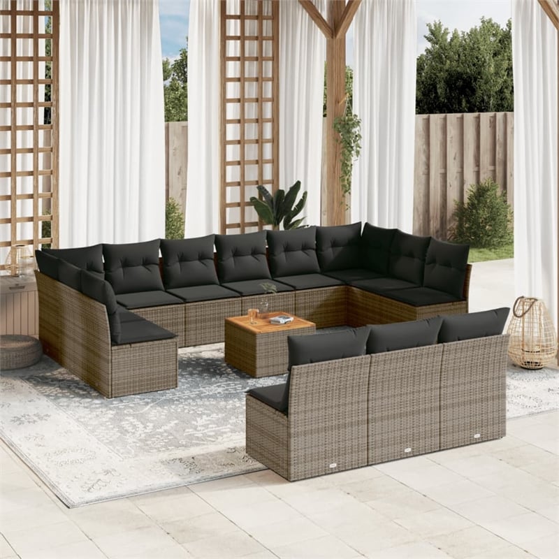 vidaXL 14 Piece Solid Acacia Wood Small Sofa Set in Gray