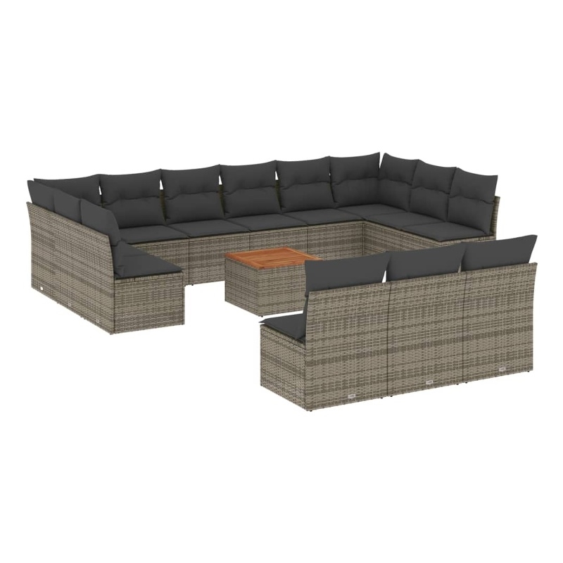 vidaXL 14 Piece Solid Acacia Wood Small Sofa Set in Gray