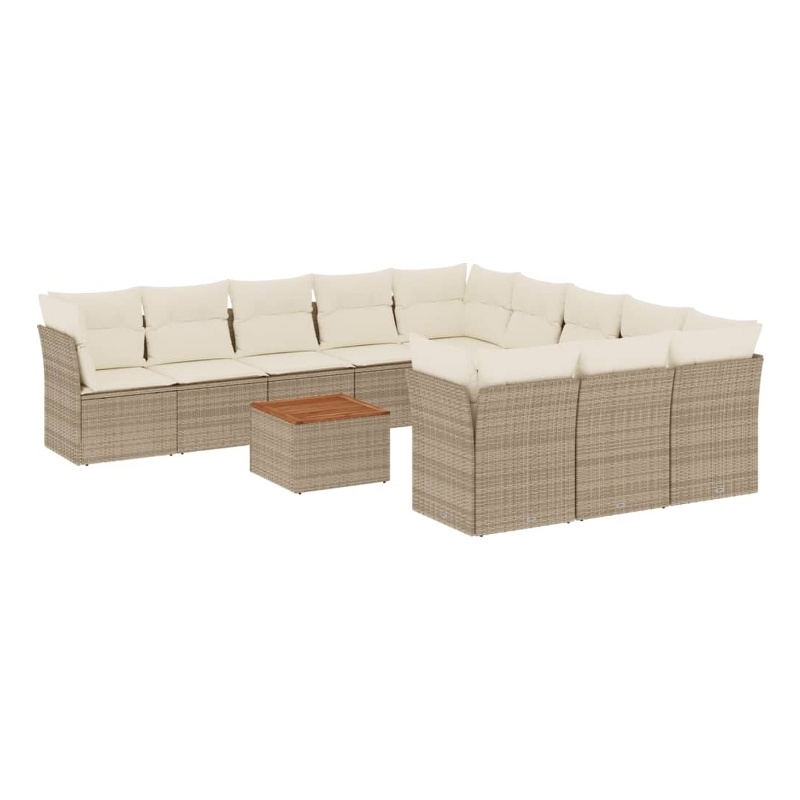 vidaXL Solid Acacia Wood Sofa Set in White/Brown/Cream/Beige
