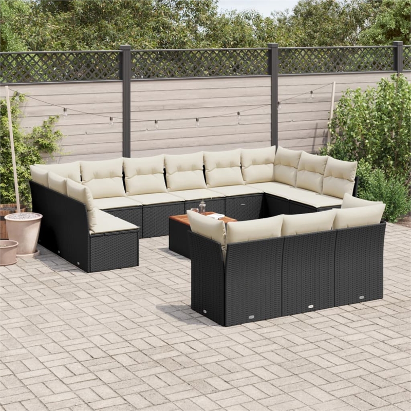 vidaXL 14 Piece Solid Acacia Wood Large Sofa Set in Black