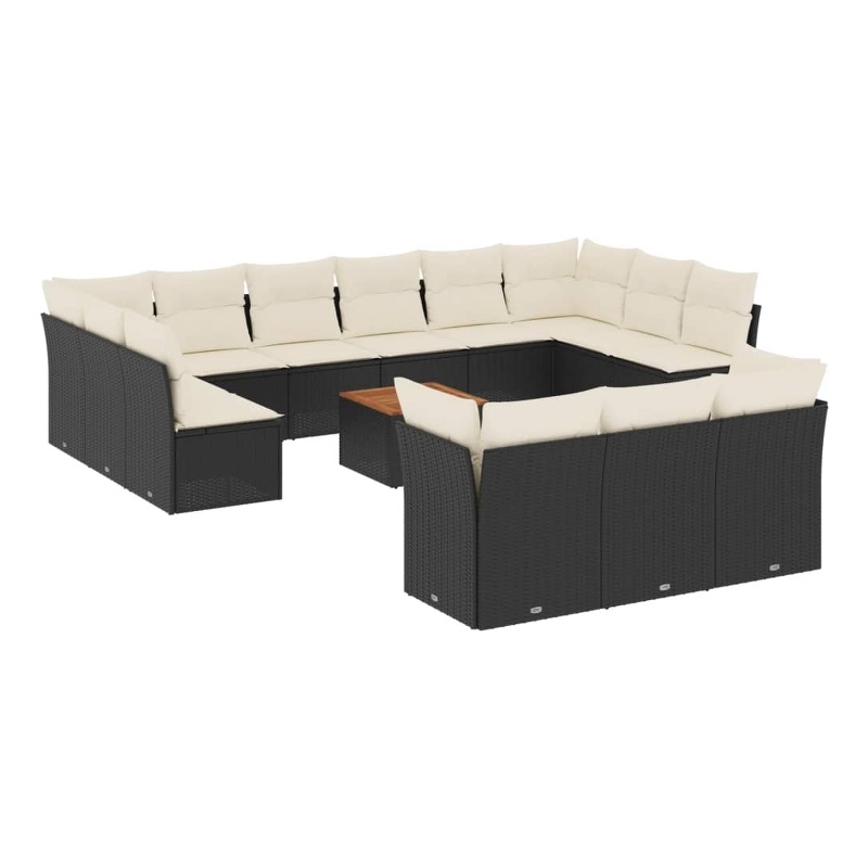 vidaXL 14 Piece Solid Acacia Wood Large Sofa Set in Black