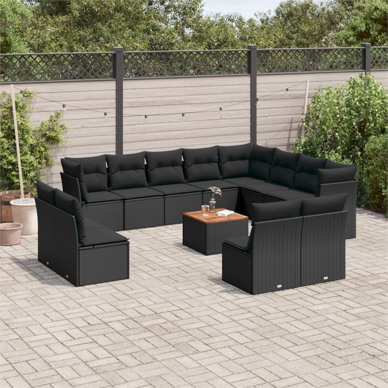 vidaXL 13 Piece Solid Acacia Wood Sofa Set in Black/Brown