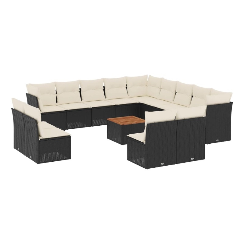 vidaXL Solid Acacia Wood Small Sofa Set in Black/White/Cream