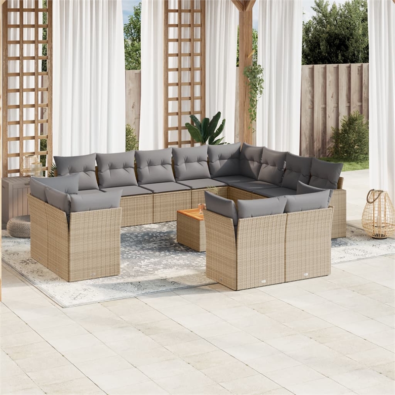 vidaXL 13 Piece Solid Acacia Wood Small Sofa Set in Gray/Beige
