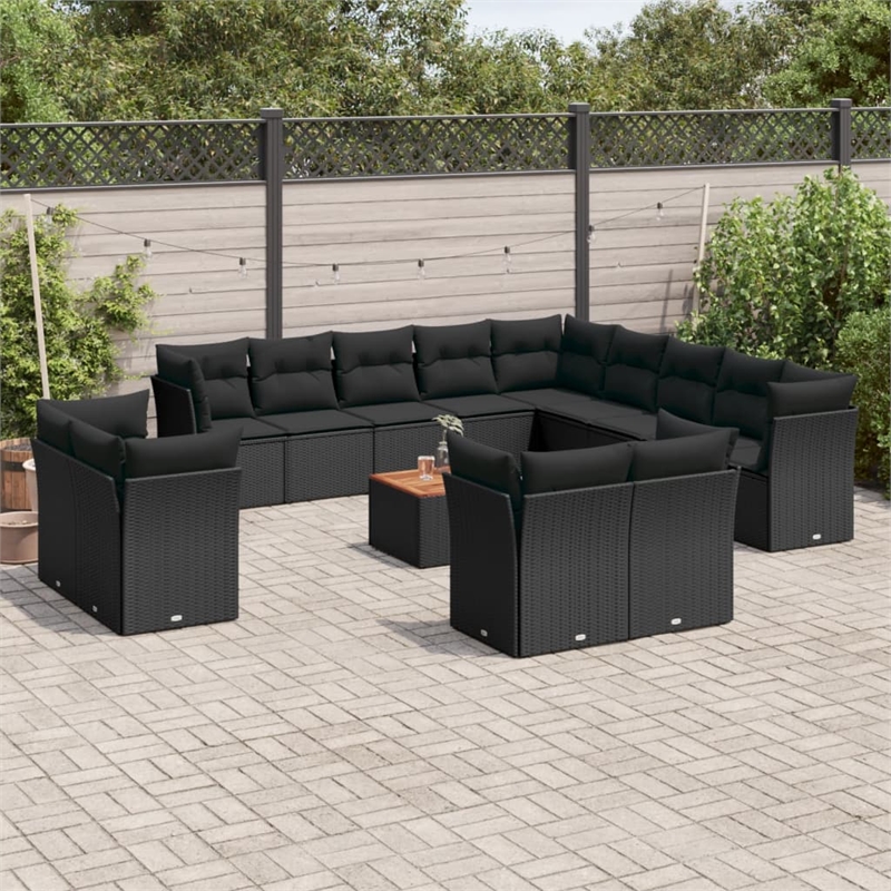 vidaXL 14 Piece Solid Acacia Wood Sofa Set in Black/Brown