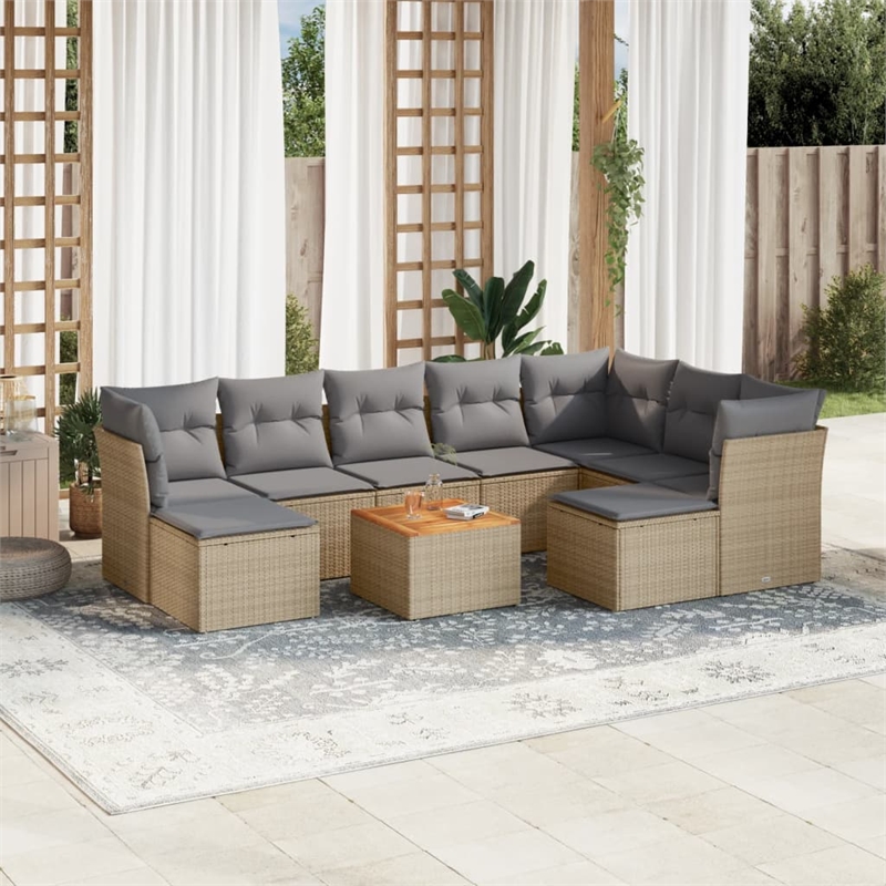 vidaXL 10 Piece Solid Acacia Wood Sofa Set in Gray/Beige