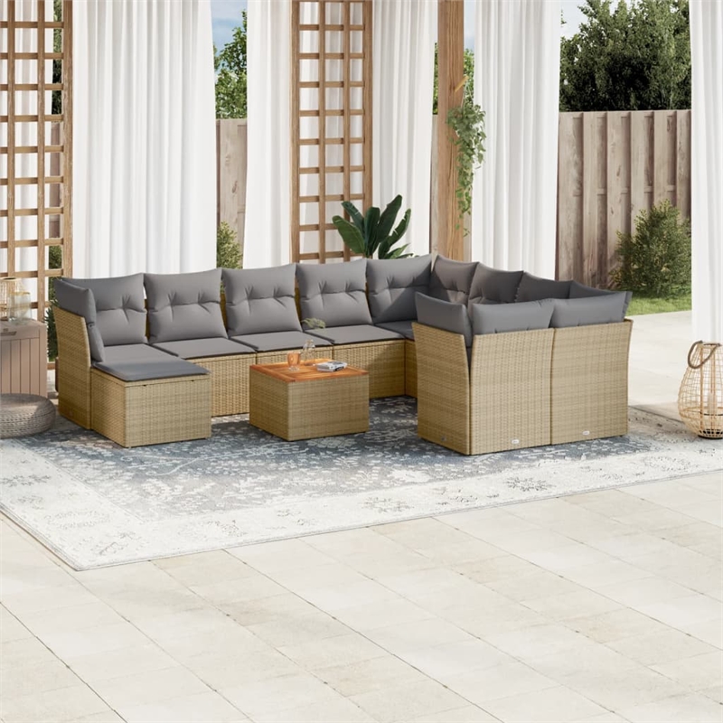 vidaXL Solid Acacia Wood Large Sofa Set in Gray/Brown/Beige