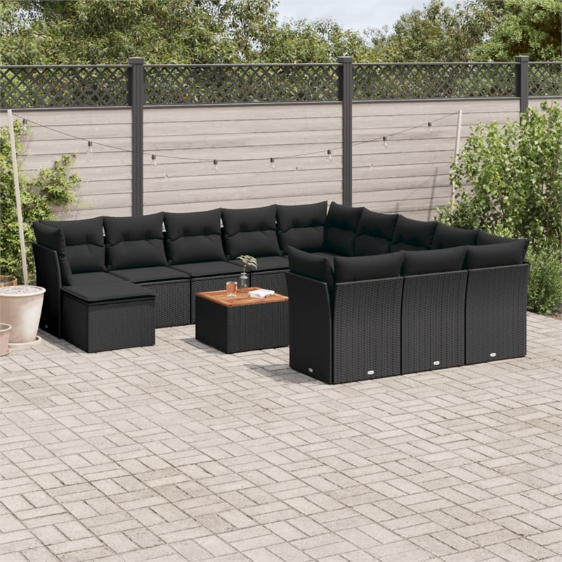 vidaXL 13 Piece Solid Acacia Wood Large Sofa Set in Black/Brown