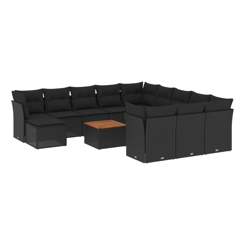 vidaXL 13 Piece Solid Acacia Wood Large Sofa Set in Black/Brown