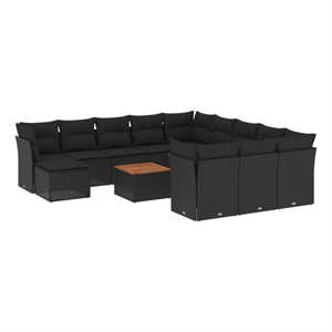 vidaxl 13 piece solid acacia wood large sofa set in black/brown