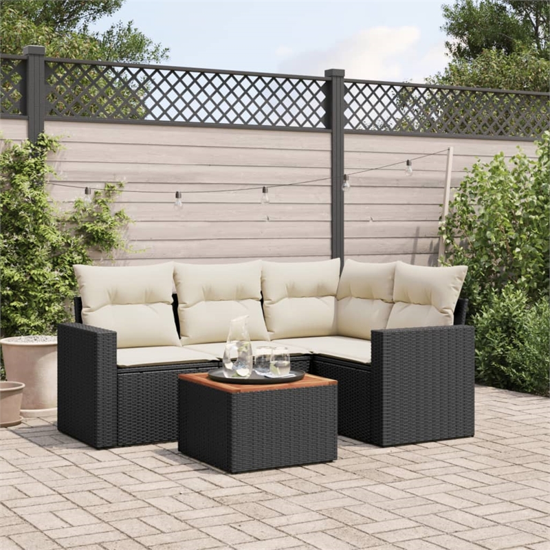 vidaXL 5 Piece Solid Acacia Wood Sofa Set in Black/White/Brown/Cream