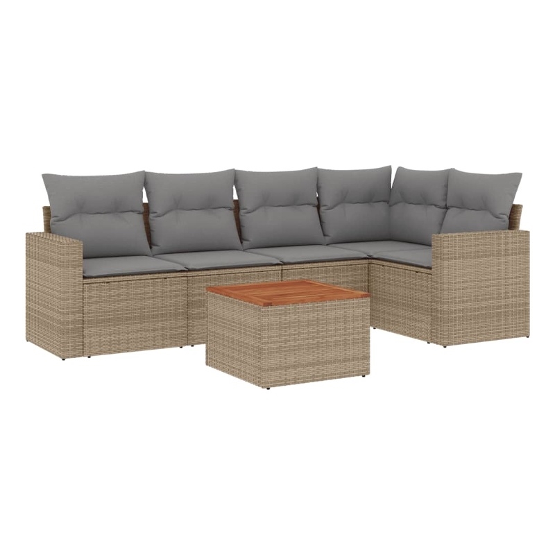 vidaXL 6 Piece Solid Acacia Wood Large Sofa Set in Gray/Beige