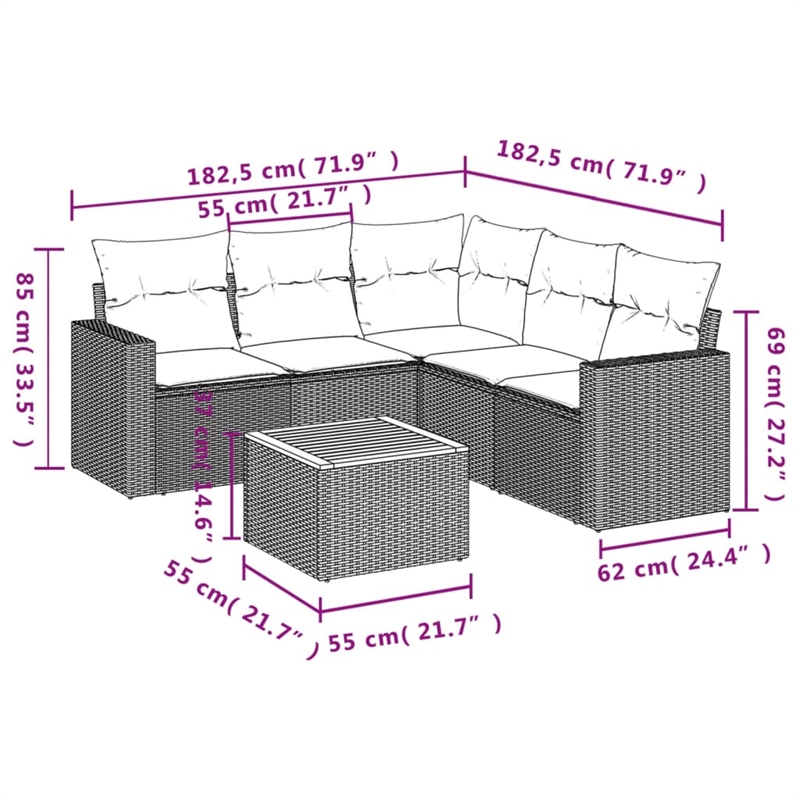 vidaXL 6 Piece Solid Acacia Wood Sofa Set in Black