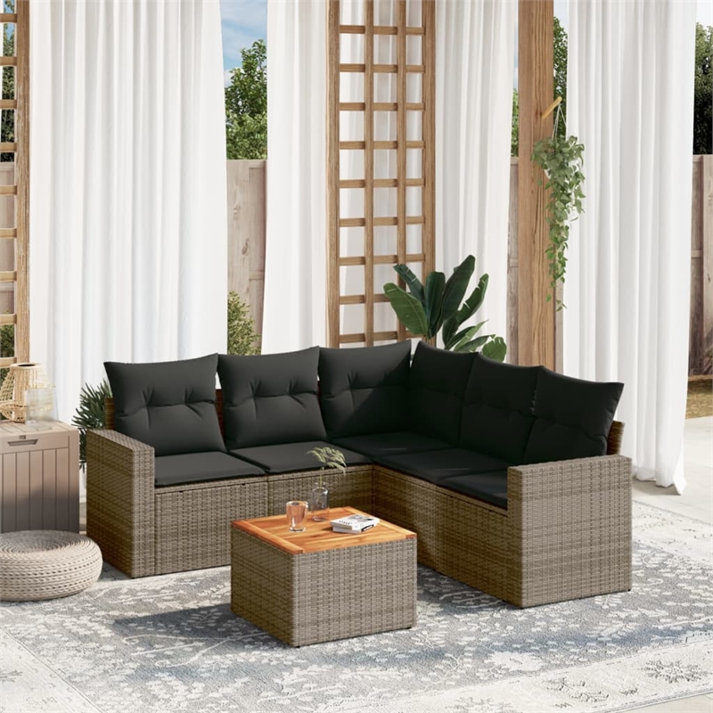 vidaXL 6 Piece Solid Acacia Wood Sofa Set in Gray/Brown