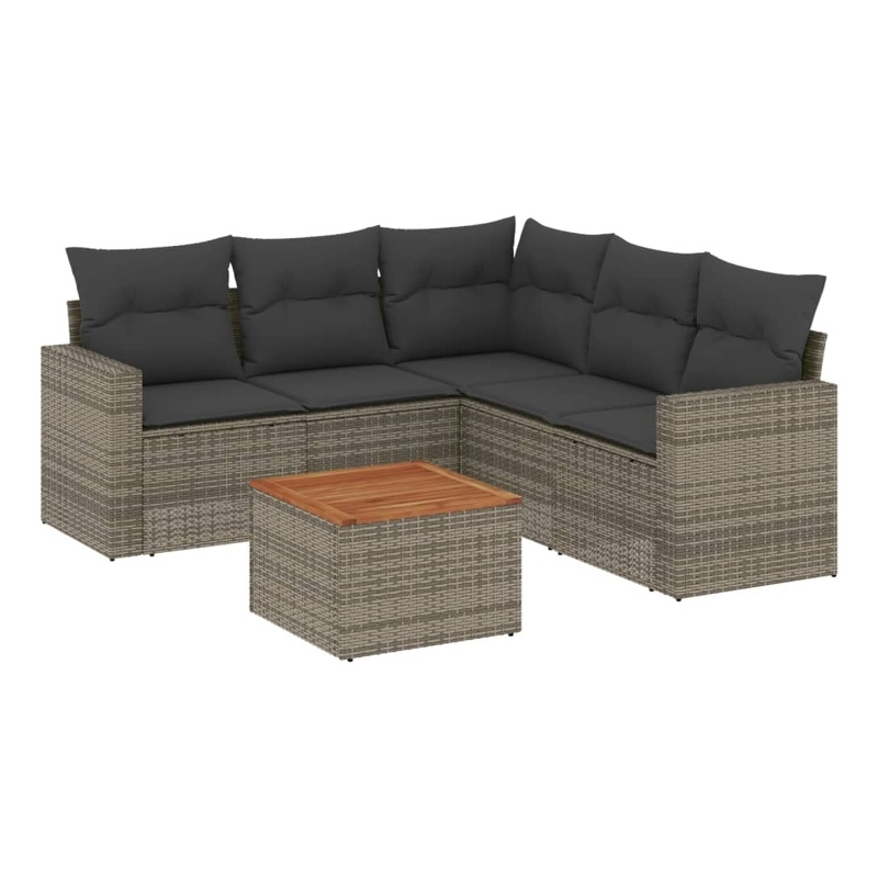 vidaXL 6 Piece Solid Acacia Wood Sofa Set in Gray/Brown