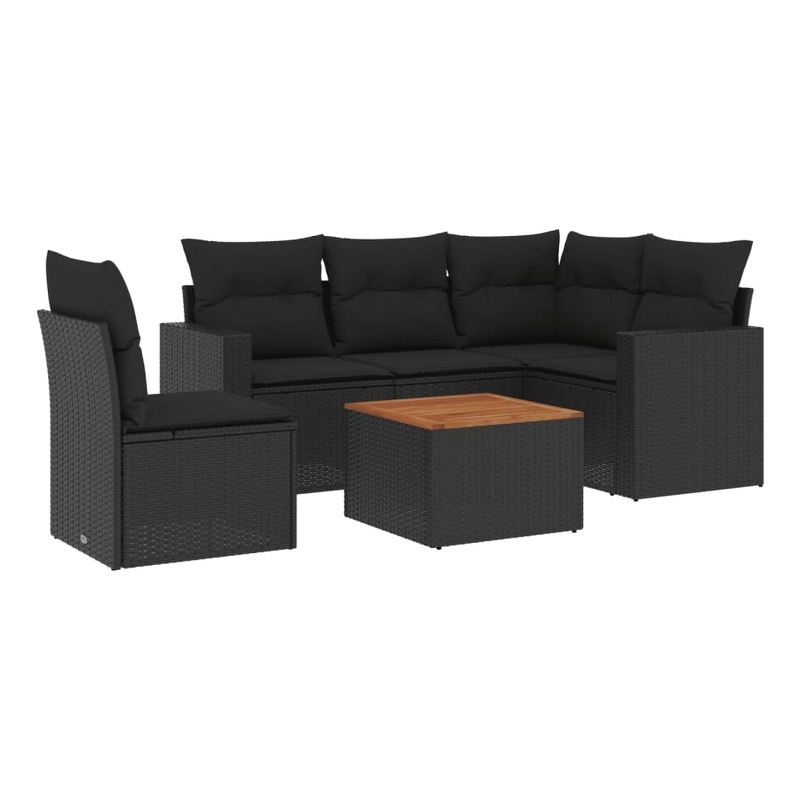 vidaXL 6 Piece Solid Acacia Wood Sofa Set in Black/Brown