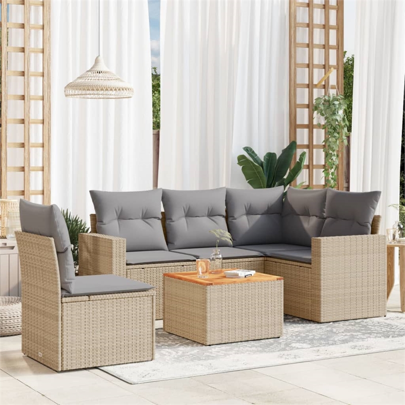 vidaXL 6 Piece Solid Acacia Wood Sofa Set in Gray/Beige