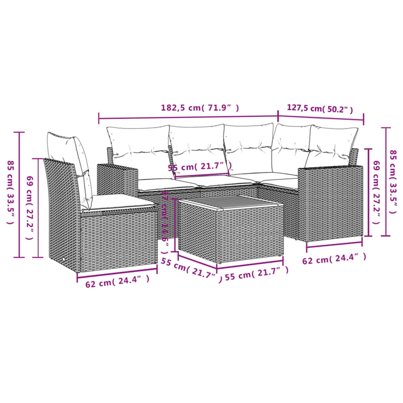 vidaXL 6 Piece Solid Acacia Wood Sofa Set in Gray/Beige