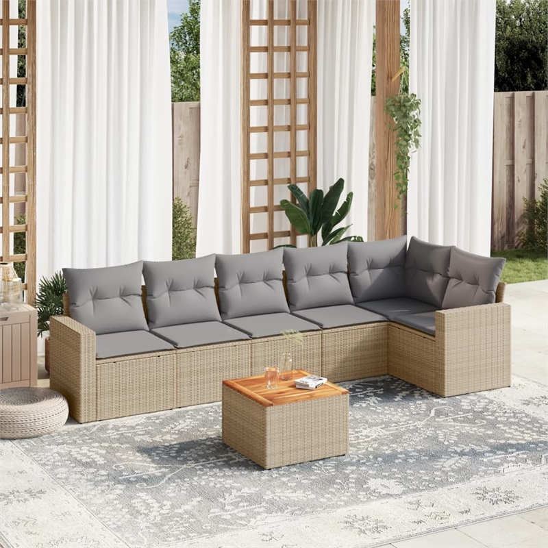 vidaXL 7 Piece Solid Acacia Wood Sofa Set in Gray/Brown/Beige
