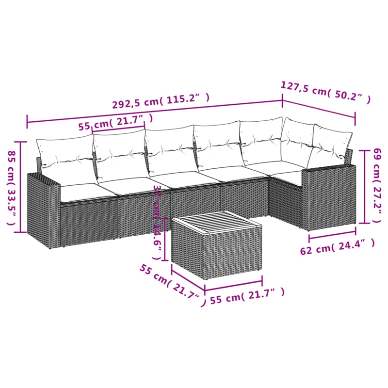 vidaXL 7 Piece Solid Acacia Wood Sofa Set in Gray/Brown/Beige