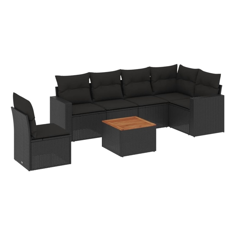 vidaXL 7 Piece Solid Acacia Wood Small Sofa Set in Black