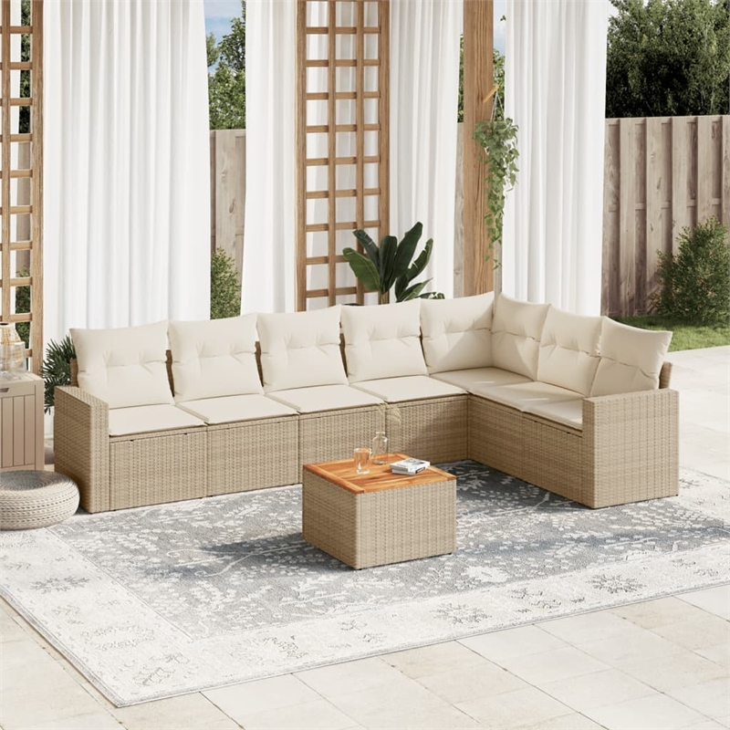 vidaXL 8 Piece Solid Acacia Wood Sofa Set in Brown/Beige