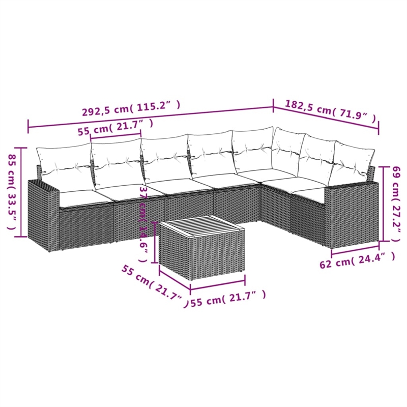 vidaXL 8 Piece Solid Acacia Wood Sofa Set in Brown/Beige