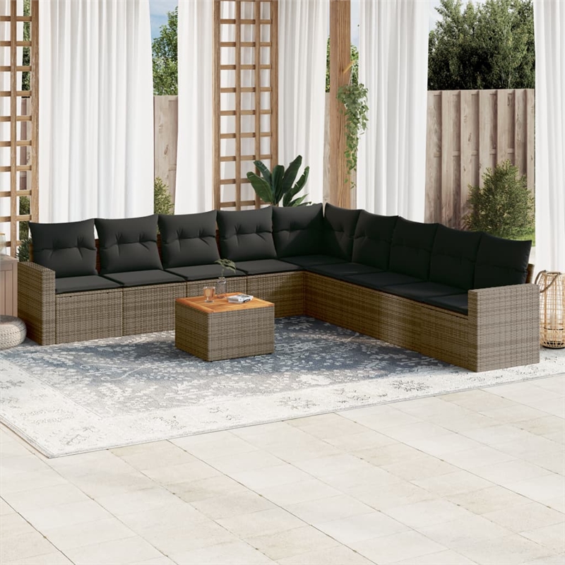 vidaXL 10 Piece Solid Acacia Wood Sofa Set in Gray/Brown