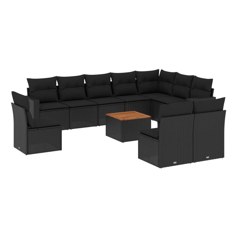 vidaXL 11 Piece Solid Acacia Wood Sofa Set in Black/Brown