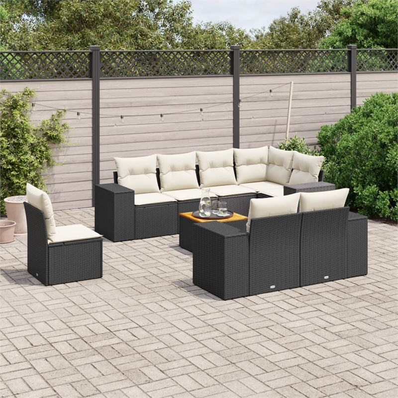 vidaXL 9 Piece Solid Acacia Wood Large Sofa Set in Black