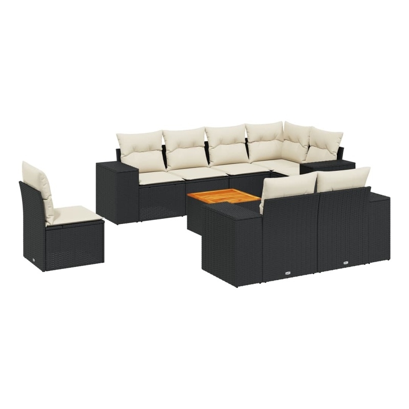 vidaXL 9 Piece Solid Acacia Wood Large Sofa Set in Black