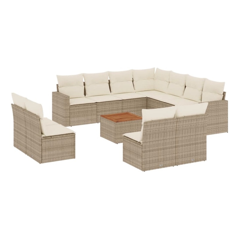 vidaXL 12 Piece Solid Acacia Wood Sofa Set in Cream/Beige