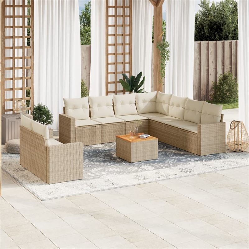 vidaXL 10 Piece Solid Acacia Wood Sofa Set in White/Brown/Cream/Beige