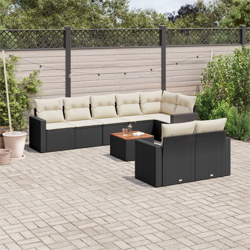 vidaXL 9 Piece Solid Acacia Wood Sofa Set in Black/White/Cream