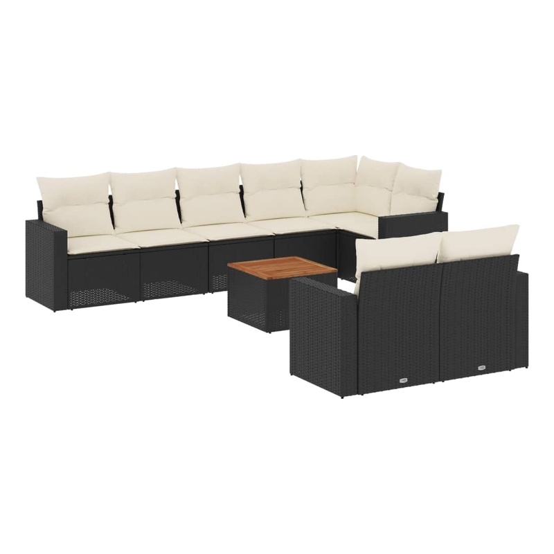 vidaXL 9 Piece Solid Acacia Wood Sofa Set in Black/White/Cream