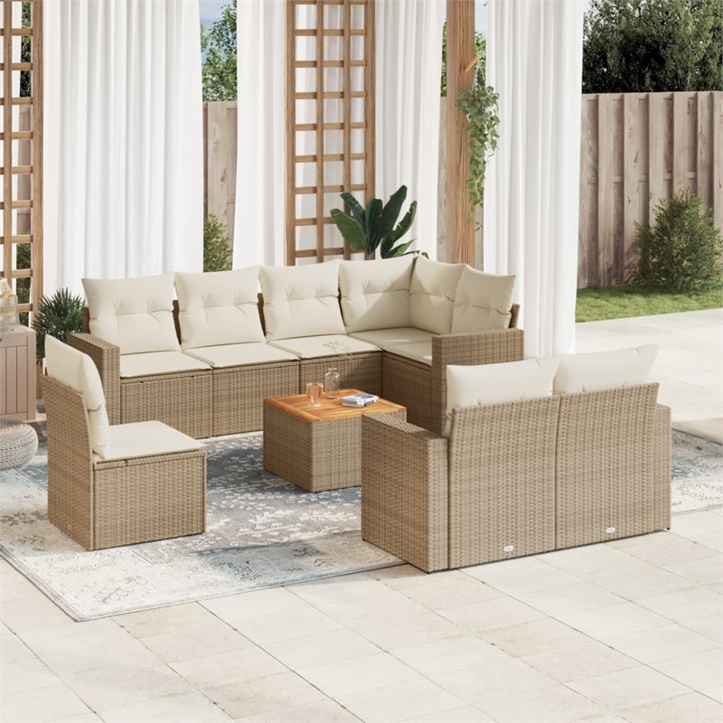 vidaXL 9 Piece Solid Acacia Wood Sofa Set in Brown/Beige