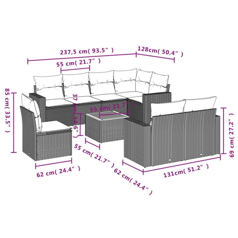 vidaXL 9 Piece Solid Acacia Wood Sofa Set in Brown/Beige