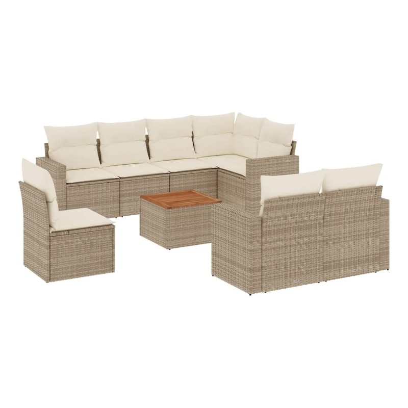 vidaXL 9 Piece Solid Acacia Wood Sofa Set in Brown/Beige
