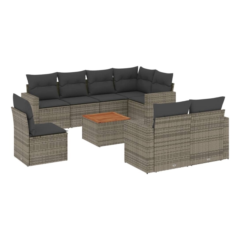vidaXL 9 Piece Solid Acacia Wood Sofa Set in Gray/Brown
