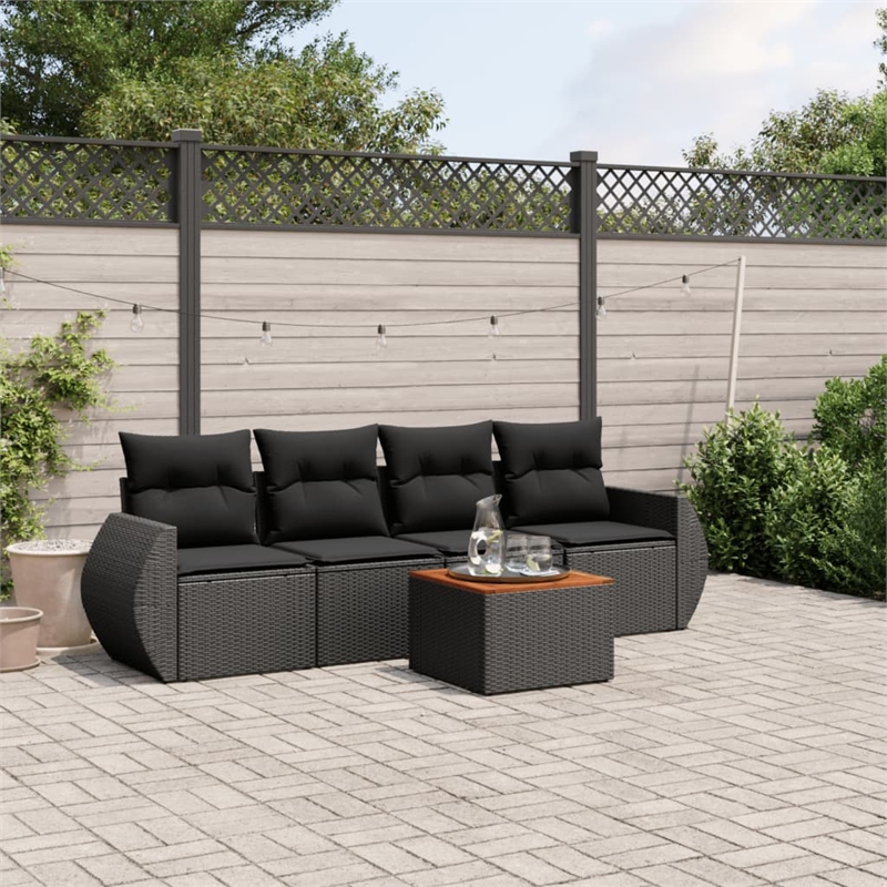 vidaXL 5 Piece Solid Acacia Wood Large Sofa Set in Black
