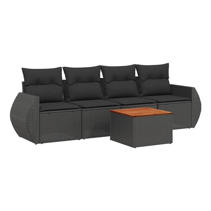 vidaXL 5 Piece Solid Acacia Wood Large Sofa Set in Black