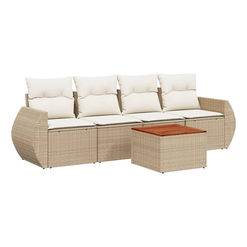 vidaXL 5 Piece Solid Acacia Wood Sofa Set in White/Cream/Beige