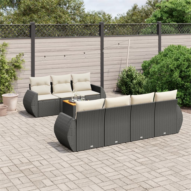 vidaXL 8 Piece Solid Acacia Wood Large Sofa Set in Black