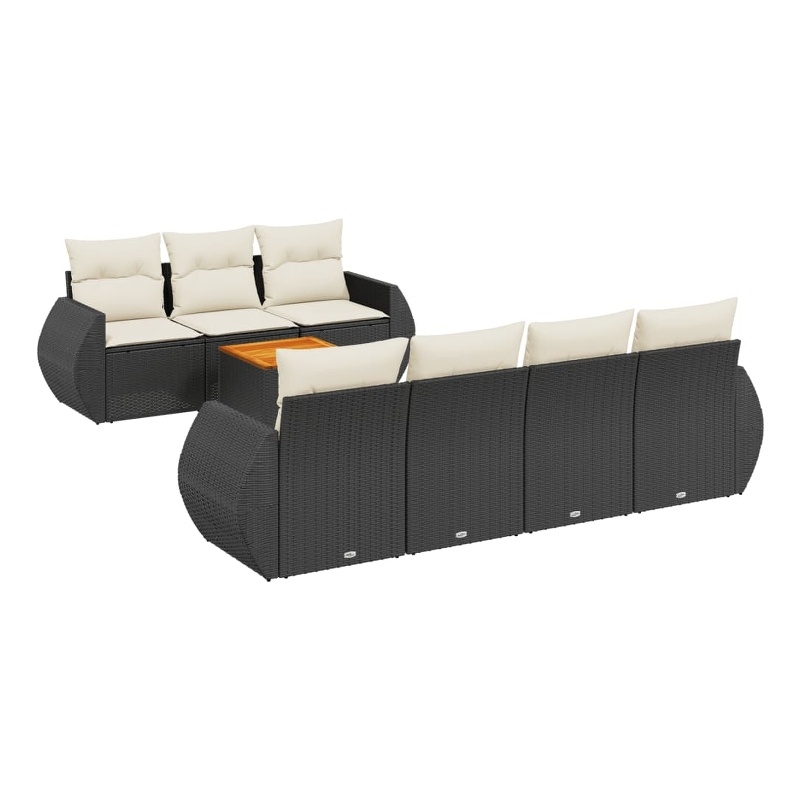 vidaXL 8 Piece Solid Acacia Wood Large Sofa Set in Black