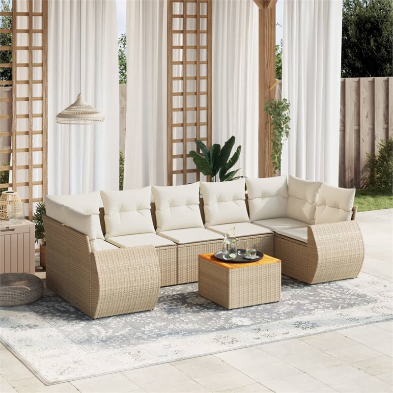 vidaXL 8 Piece Solid Acacia Wood Sofa Set in White/Cream/Beige