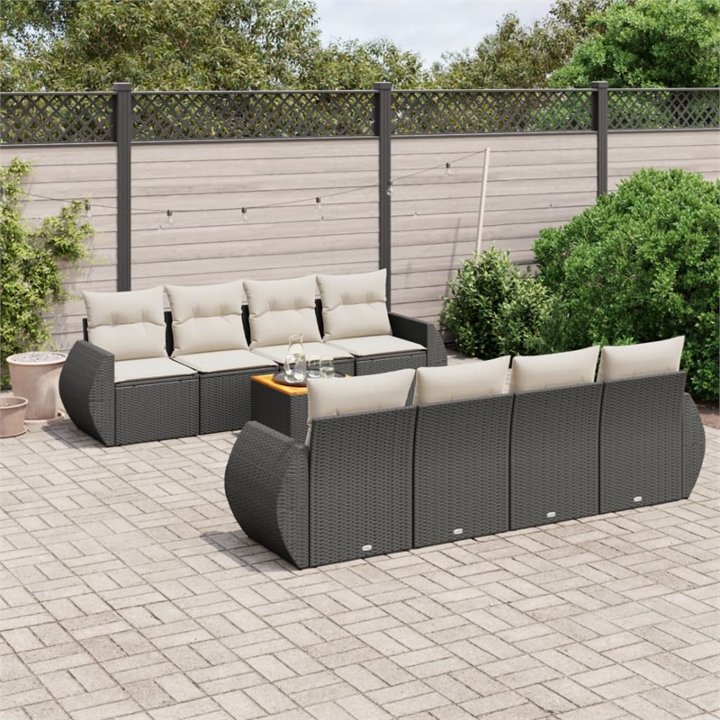 vidaXL 9 Piece Solid Acacia Wood Sofa Set in Black/White/Cream