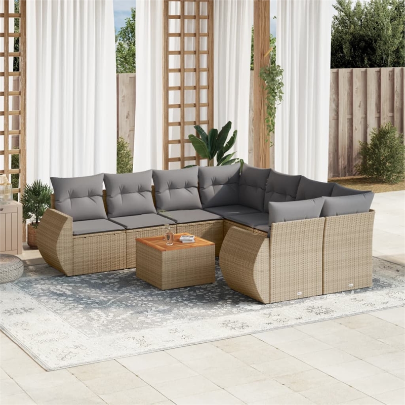 vidaXL 9 Piece Solid Acacia Wood Sofa Set in Gray/Beige