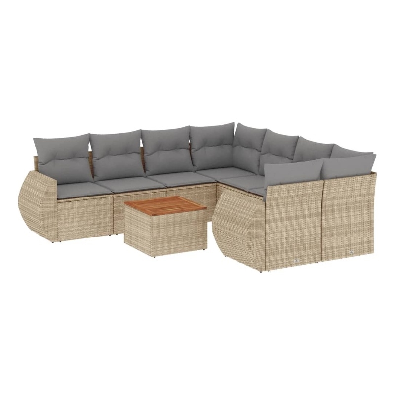 vidaXL 9 Piece Solid Acacia Wood Sofa Set in Gray/Beige