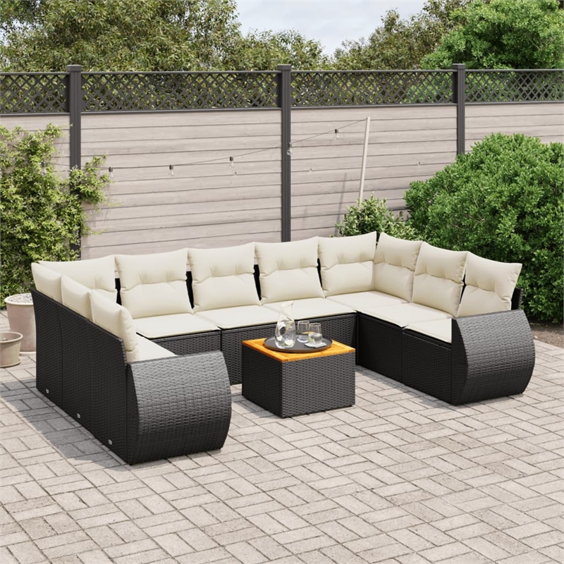 vidaXL 10 Piece Steel Sofa Set in Black/White/Cream