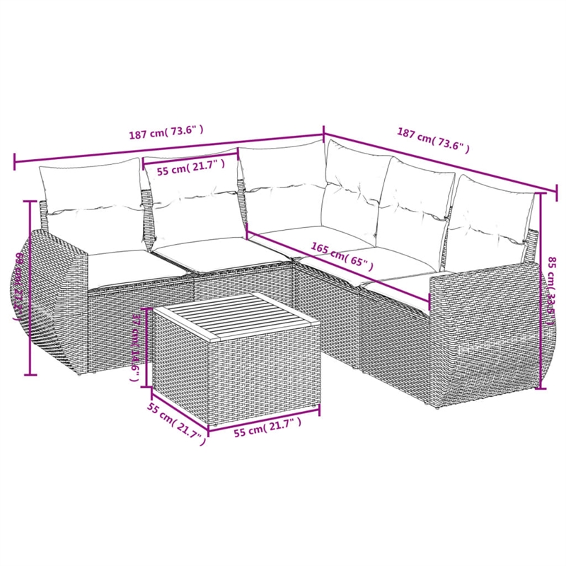 vidaXL 6 Piece Solid Acacia Wood Sofa Set in Black